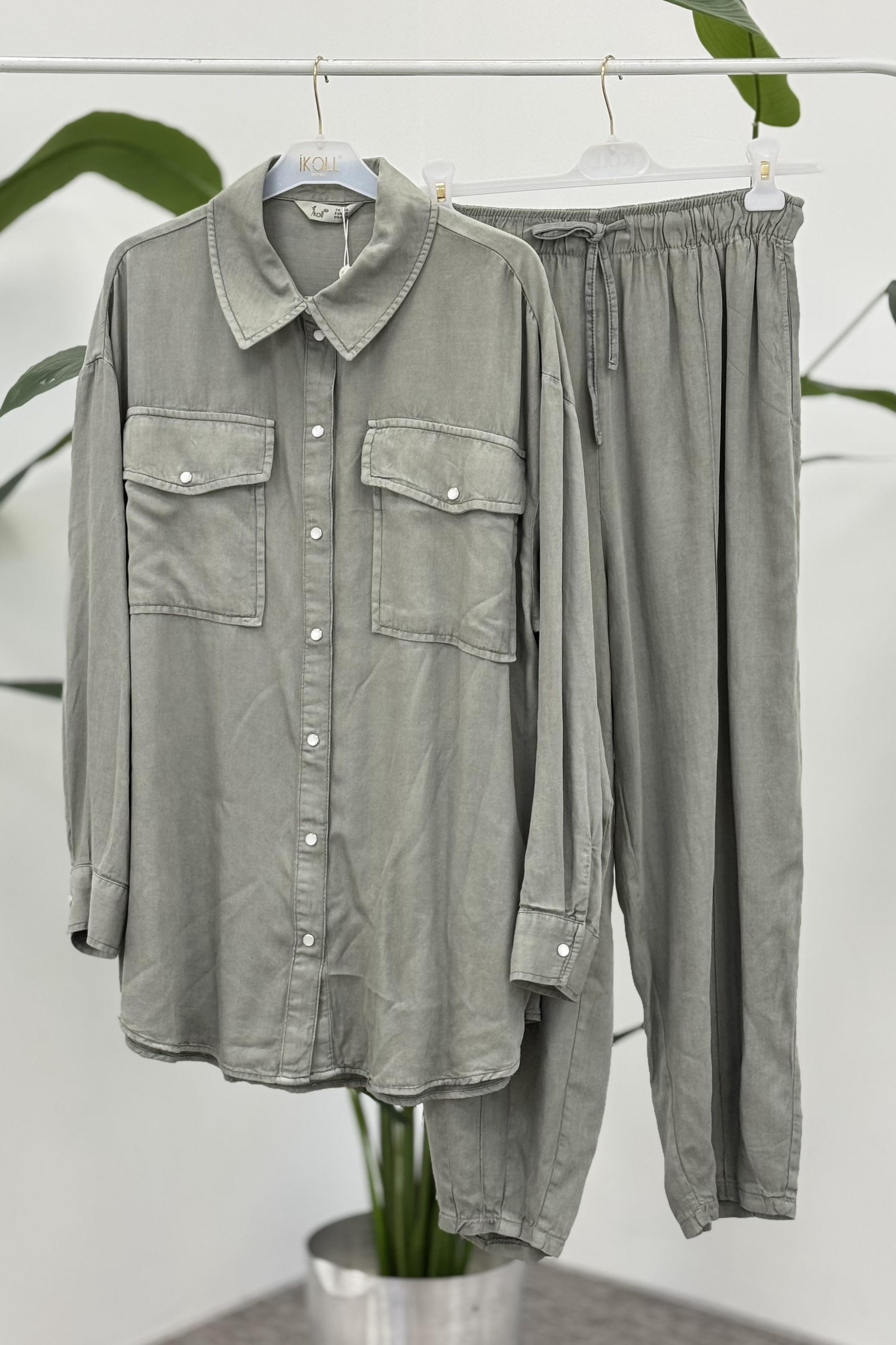 Tencel Konik Pantolonlu Takım 0034152 - Koyu Haki