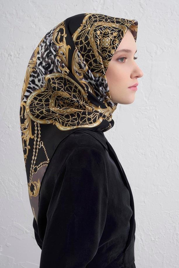 Armine Dj Saf İpek Eşarp 9411D (T) - Siyah - Lacivert