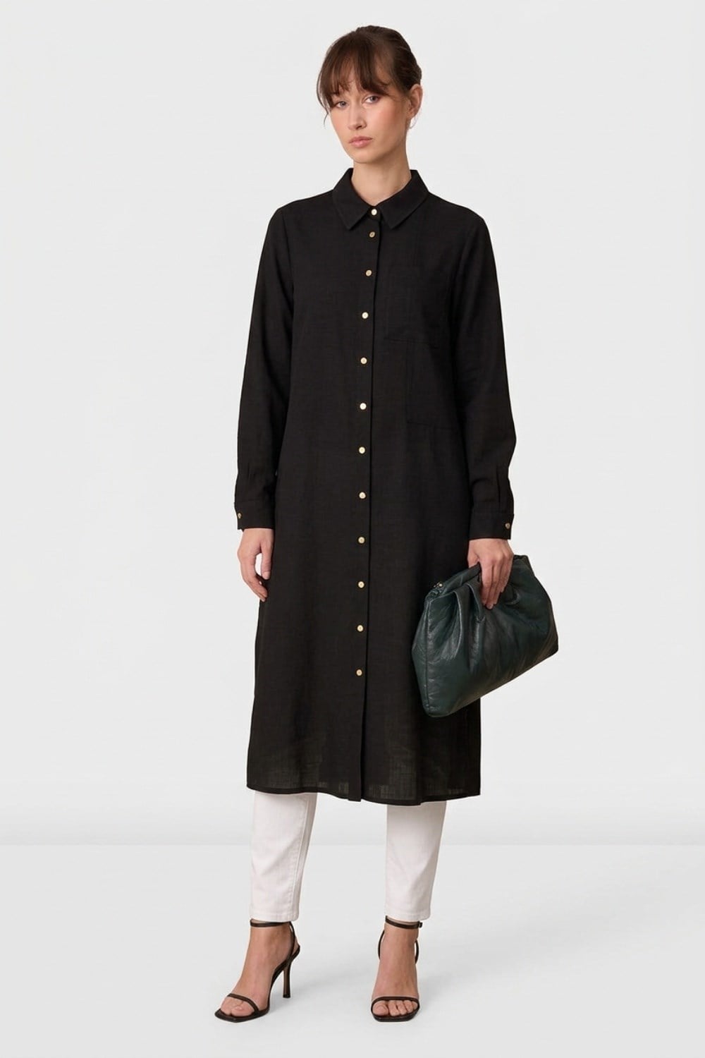Armine Trend 26KT461 Düğme Detaylı Uzun Tunik Siyah Tunik ARMİNE TREND 