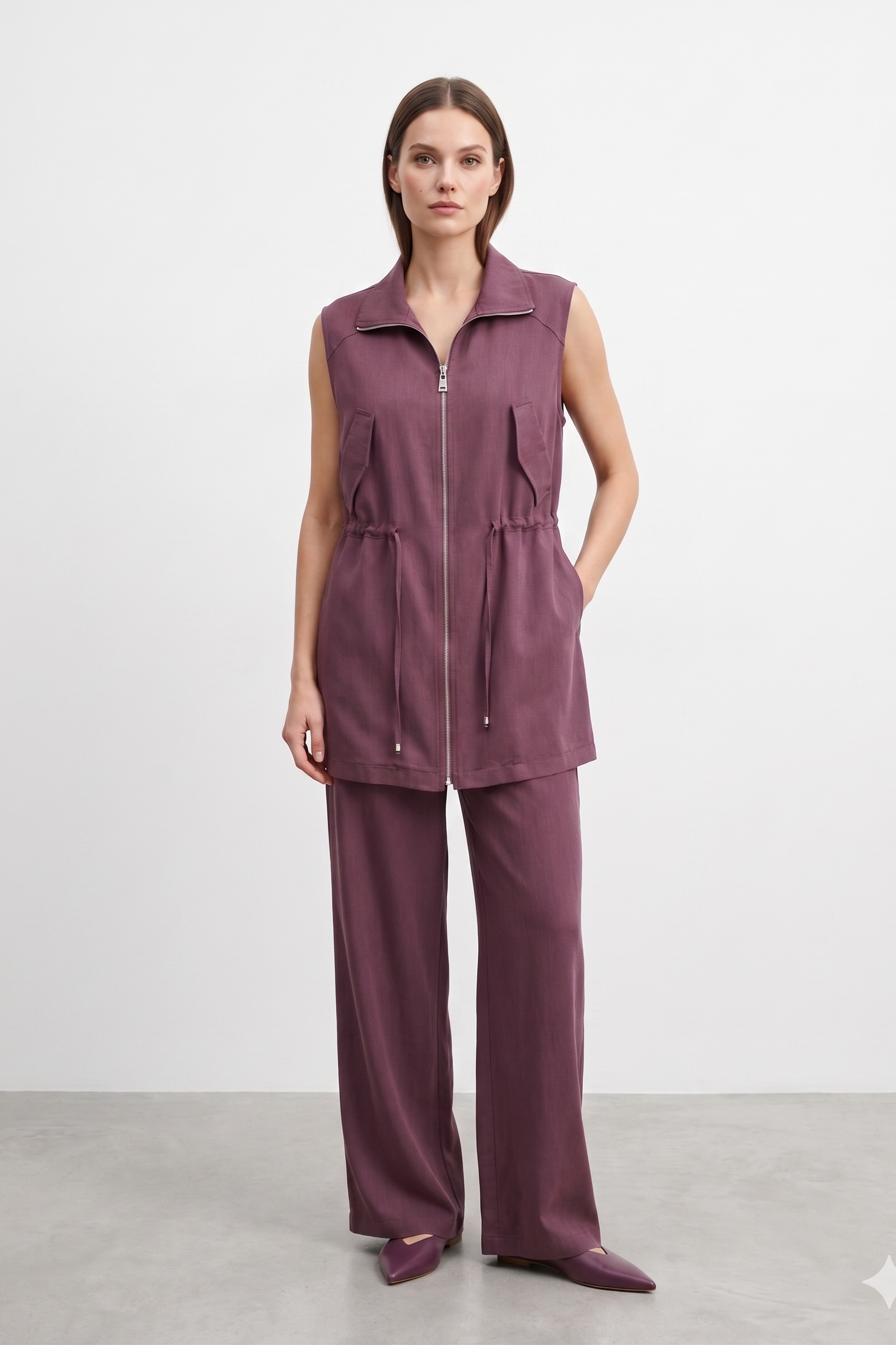 Yelek Detay Pantolonlu Takım 14476 - Burgundy