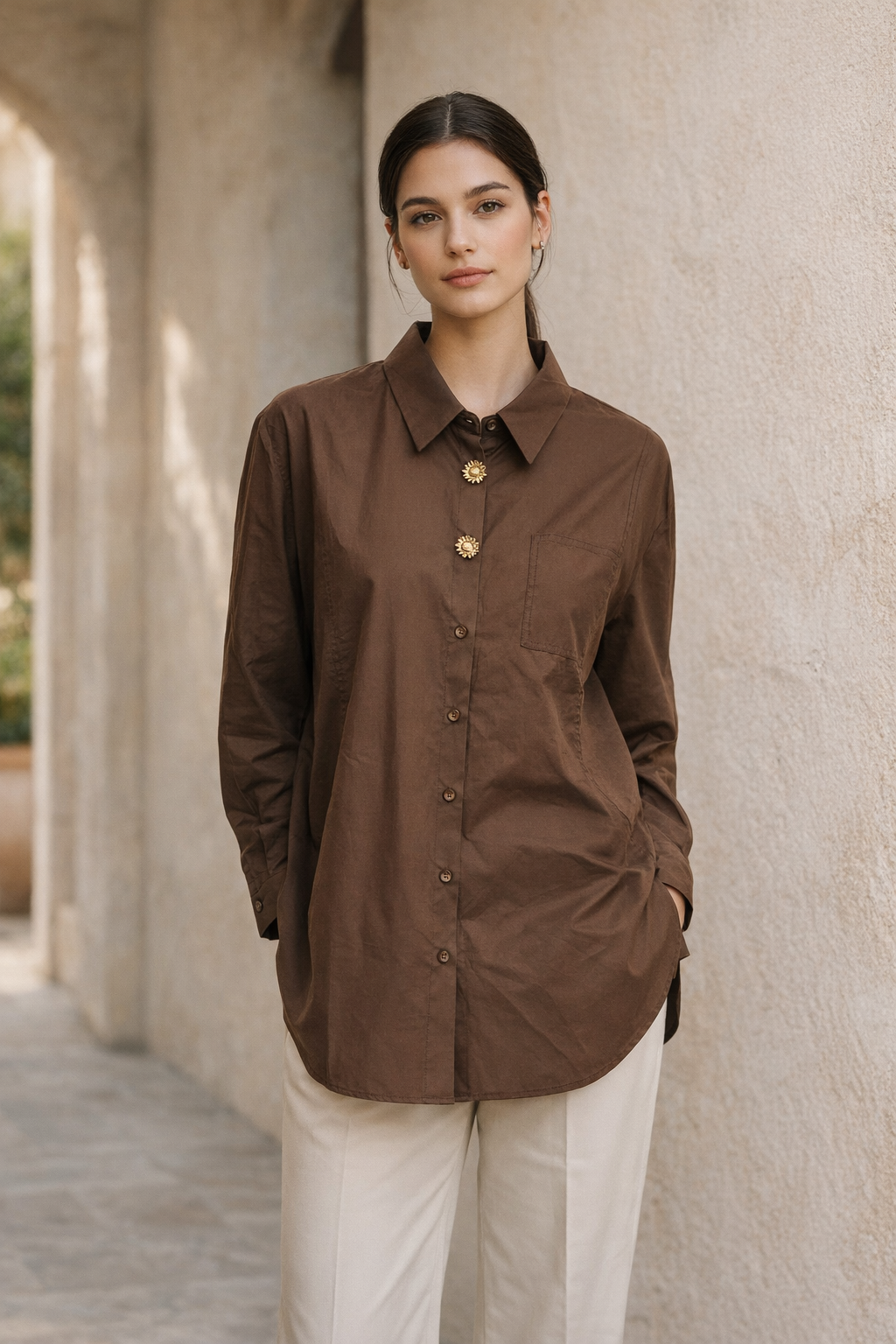 Zamansız Oversize Gömlek Tunik 260116 - Kahve