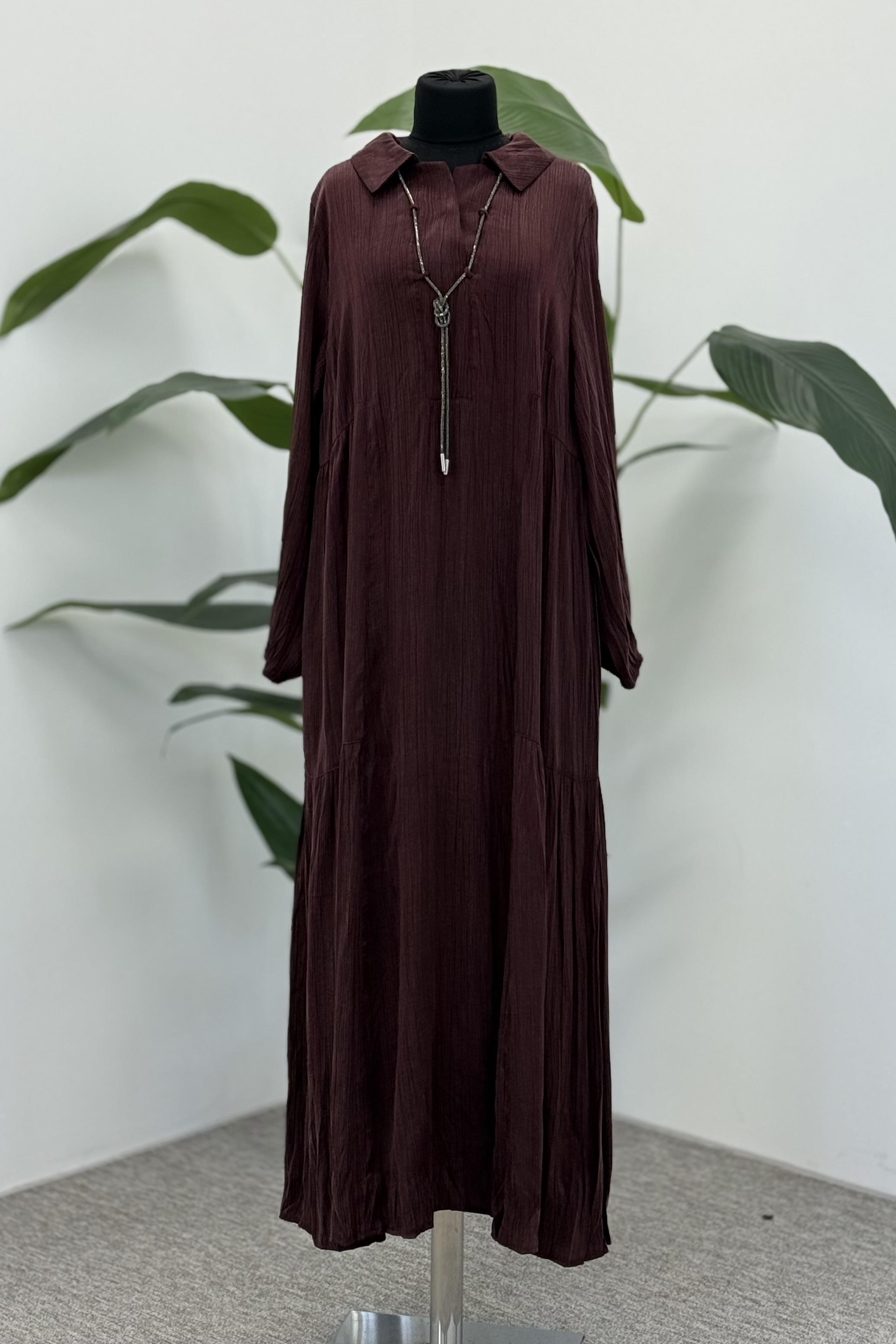 LissMore 5793 Kolye Detay Kırışık Elbise - Burgundy