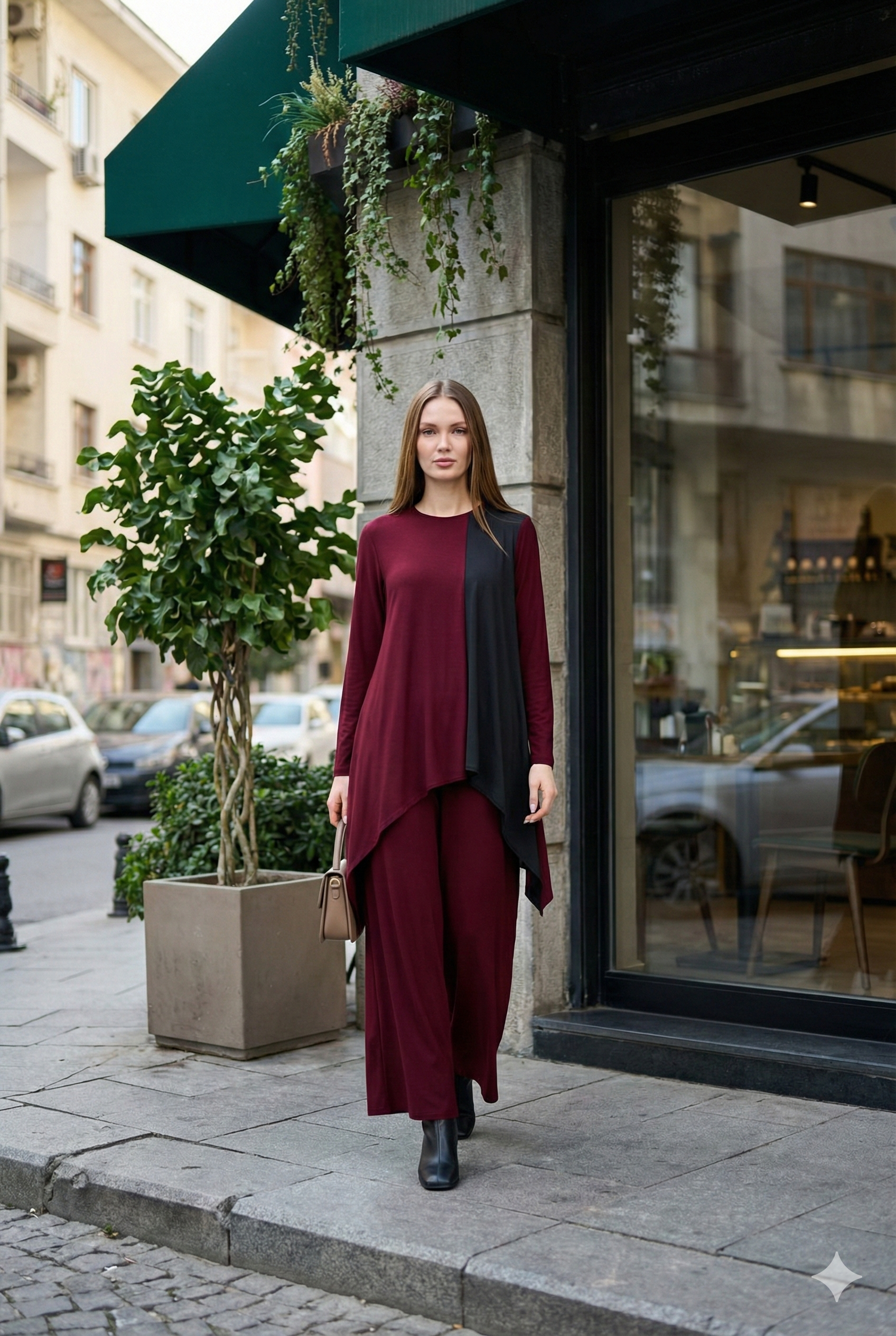 Armine Trend 25KT6110 Ön Paraşüt Detay Pantolonlu Takım - Bordo