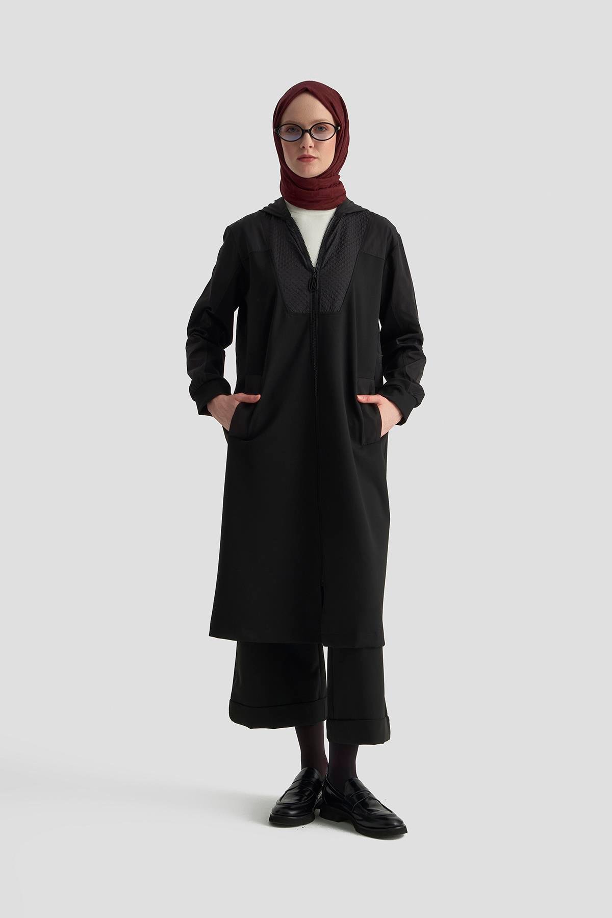Armine Trend 25KT533 Kabartma Detay Fermuarlı Kap - Siyah