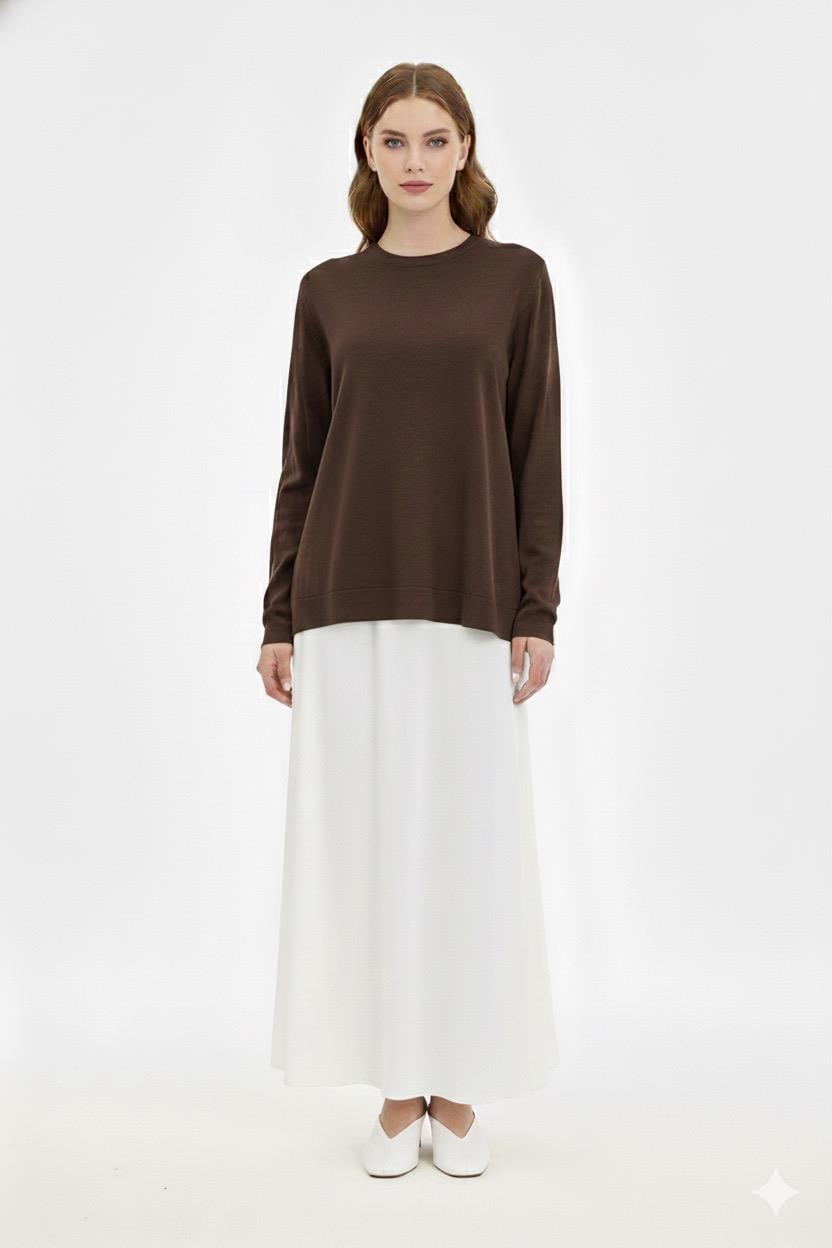 Nuss 902 Etek Üstü Oval Kesim Tunik - Kahve