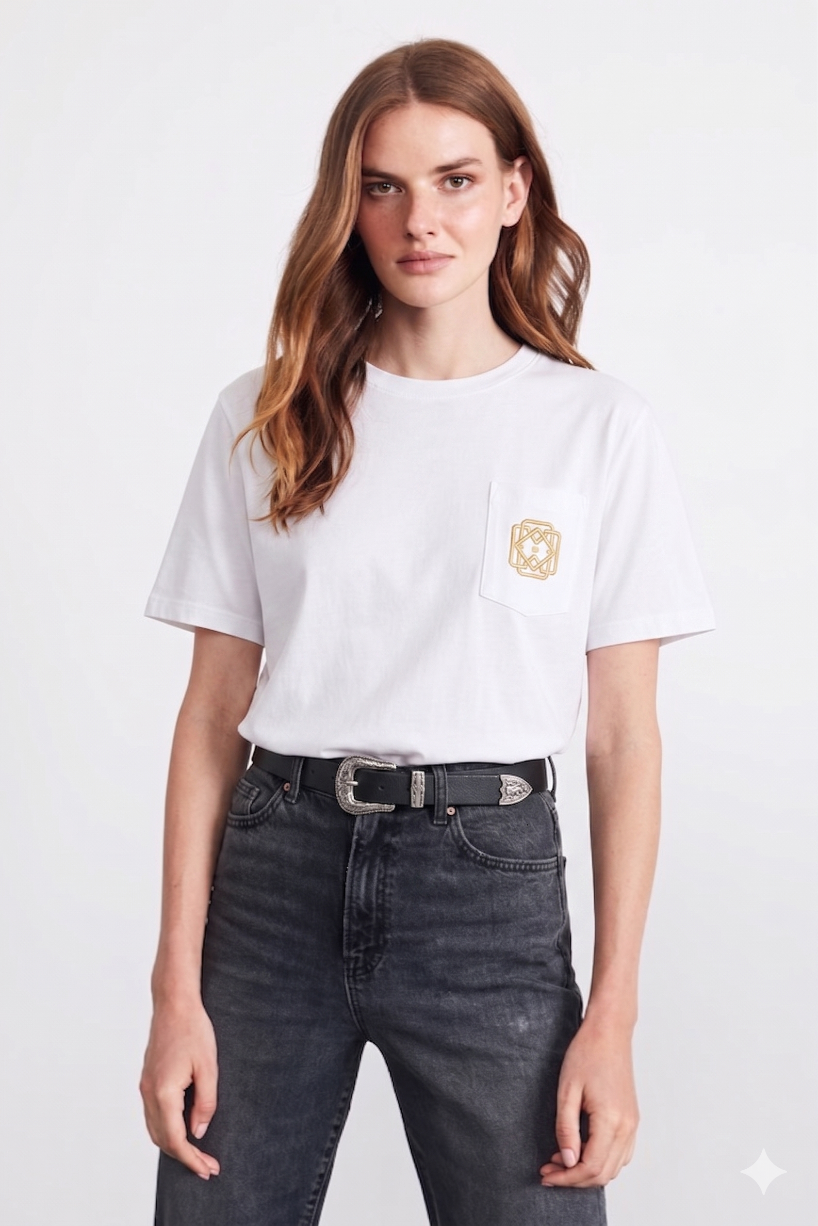 Cep Metal Aksesuar Detay Tshirt 4022 - Beyaz