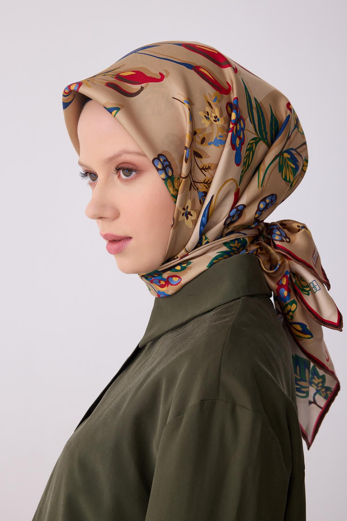 Belli Saf Twill İpek Eşarp 4320D (T) - Vizon