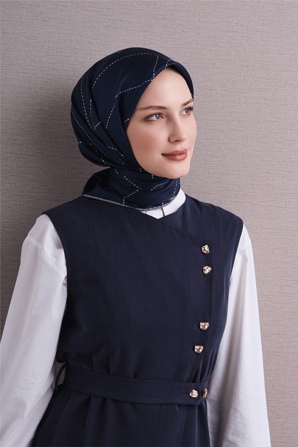 Armine Dj Saf Twill İpek Eşarp 9642D (T) - Lacivert Eşarp ARMİNE 