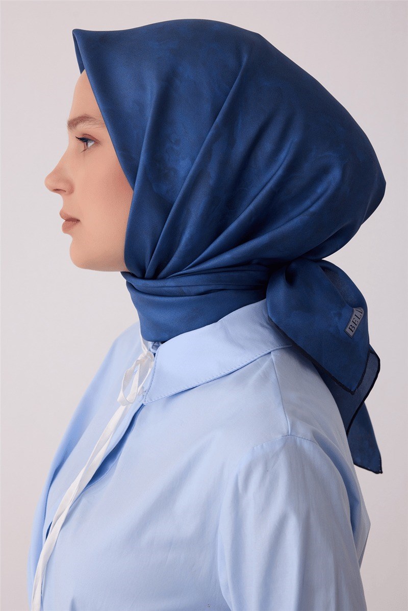 Belli 4428 Soyut Dalga Soyut %100 Twill İpek Eşarp - Mavi Eşarp BELLI 