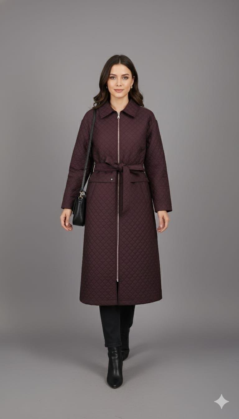 Micca 252898M Büyük Beden Fermuar Detaylı Kaban - Bordo