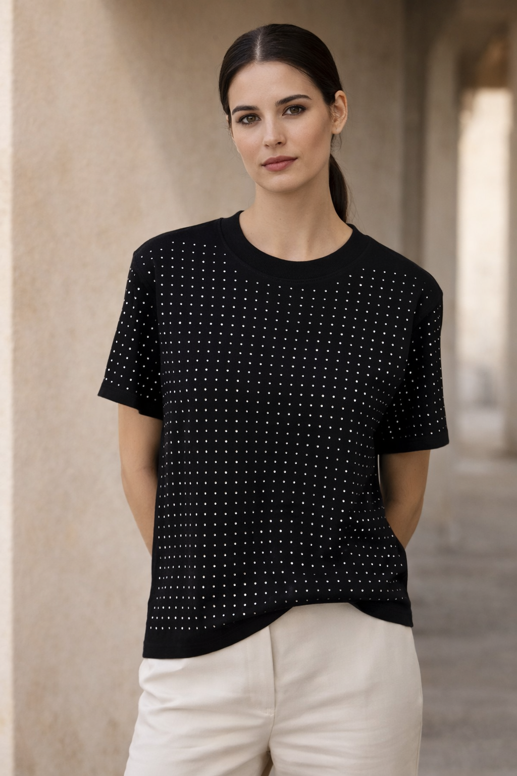 İnterlok Taşlı T-Shırt 1004972 - Siyah