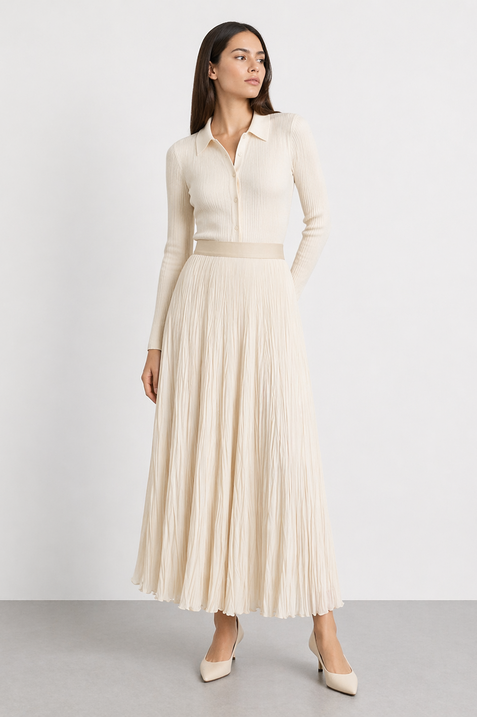 Sentez 5432 Şifon Kırıştırma Etek - Taş