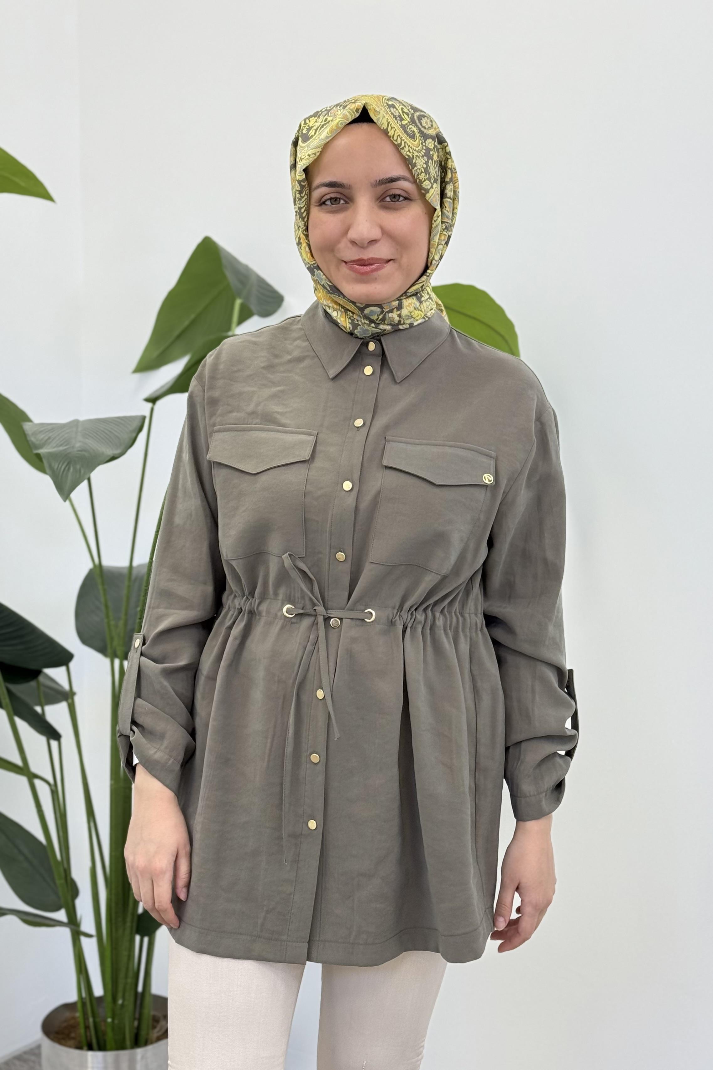 Armine Trend 25YT458 Kuş Gözü Detay Düğmeli Tunik - Haki