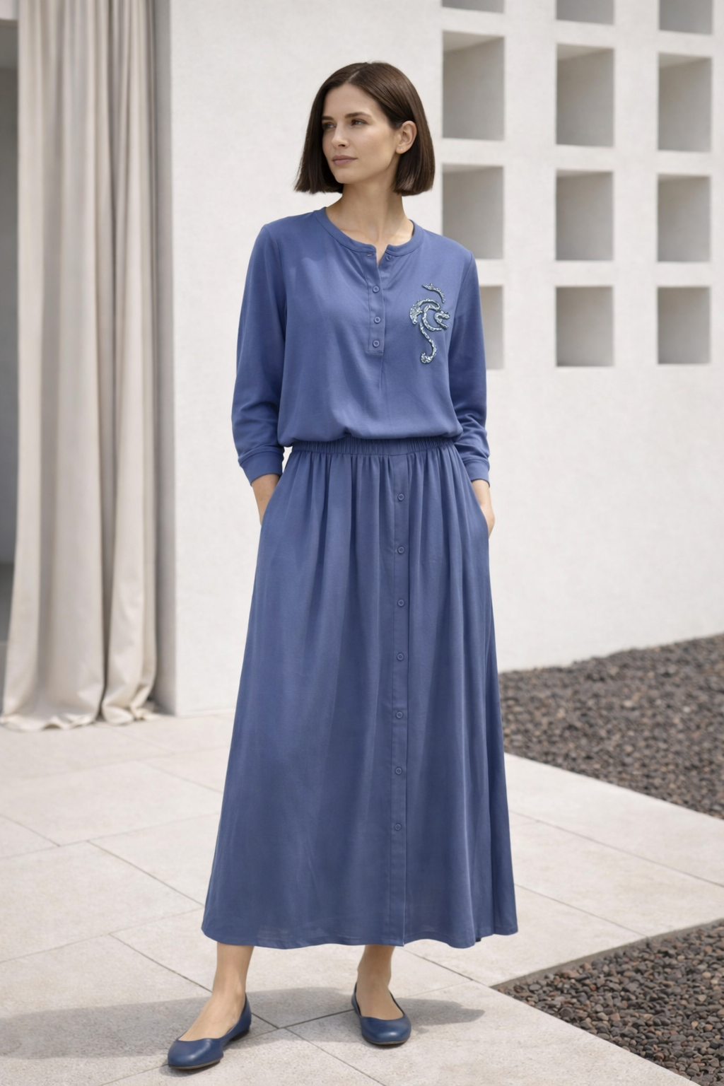 Ceremony 26Y918 Kristal İşlemeli Etekli modal Takım - İndigo