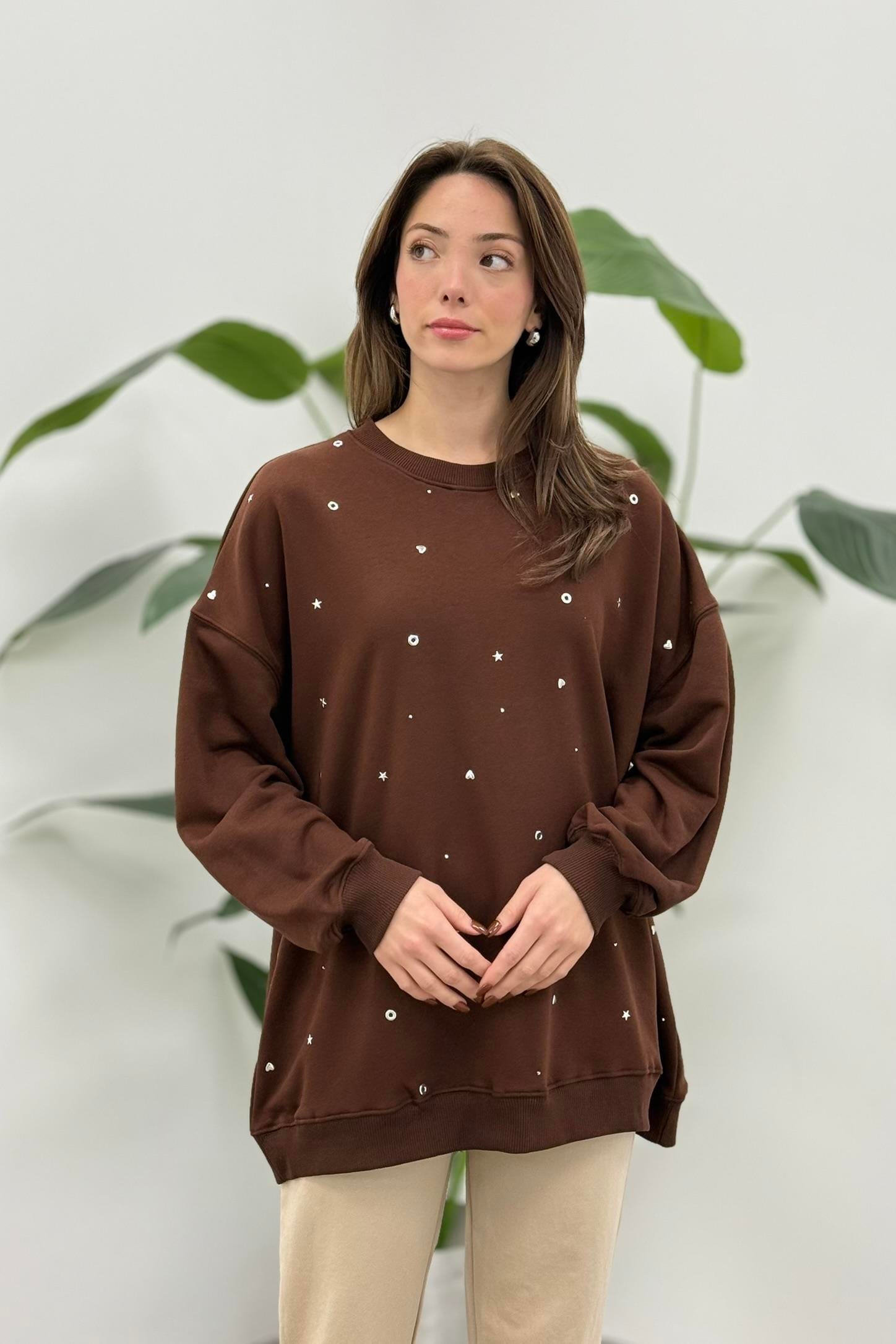 Zımba Detaylı Tunik 3118 - Kahve
