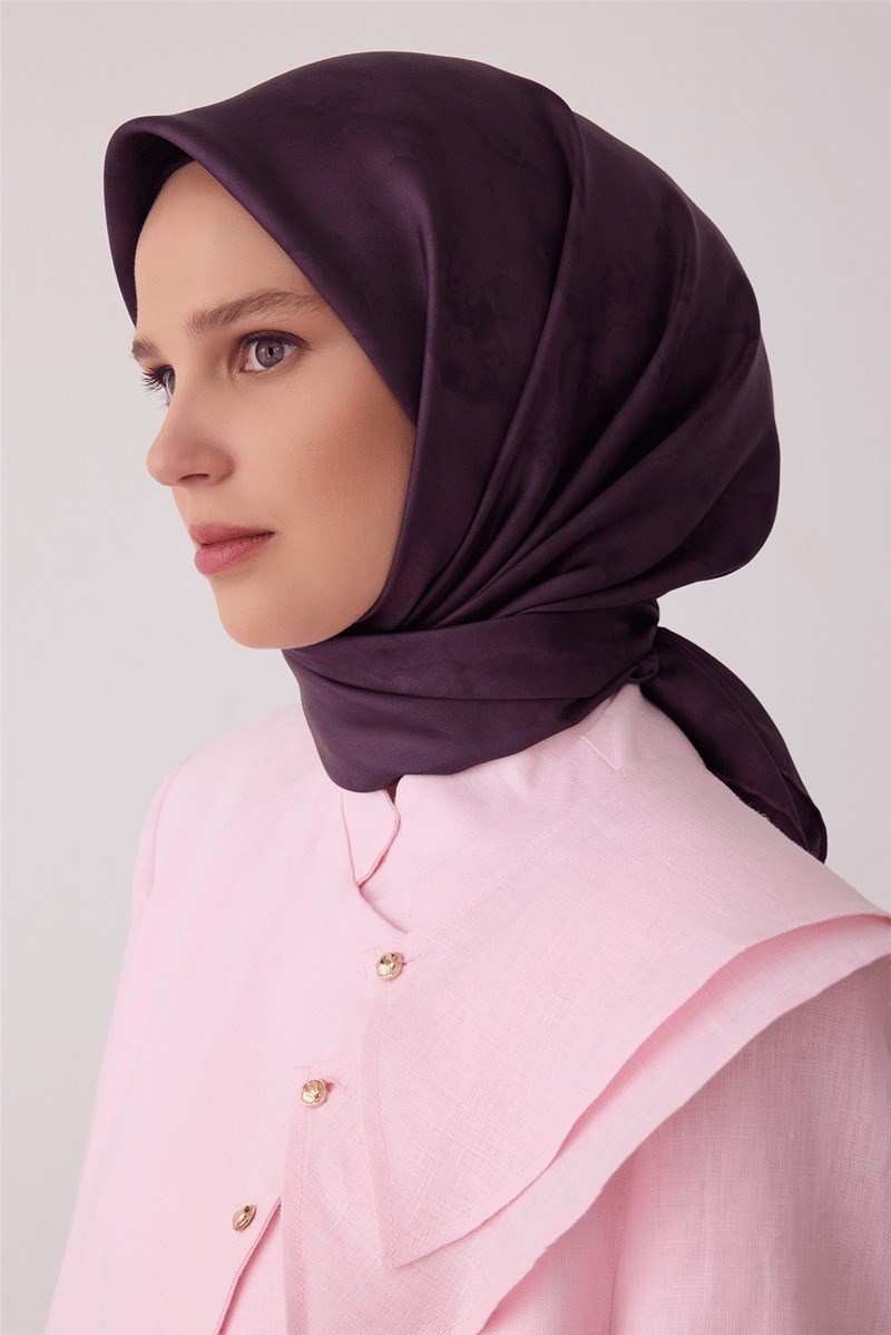Belli 4428 Soyut Dalga Soyut %100 Twill İpek Eşarp - Eflatun Eşarp BELLI 