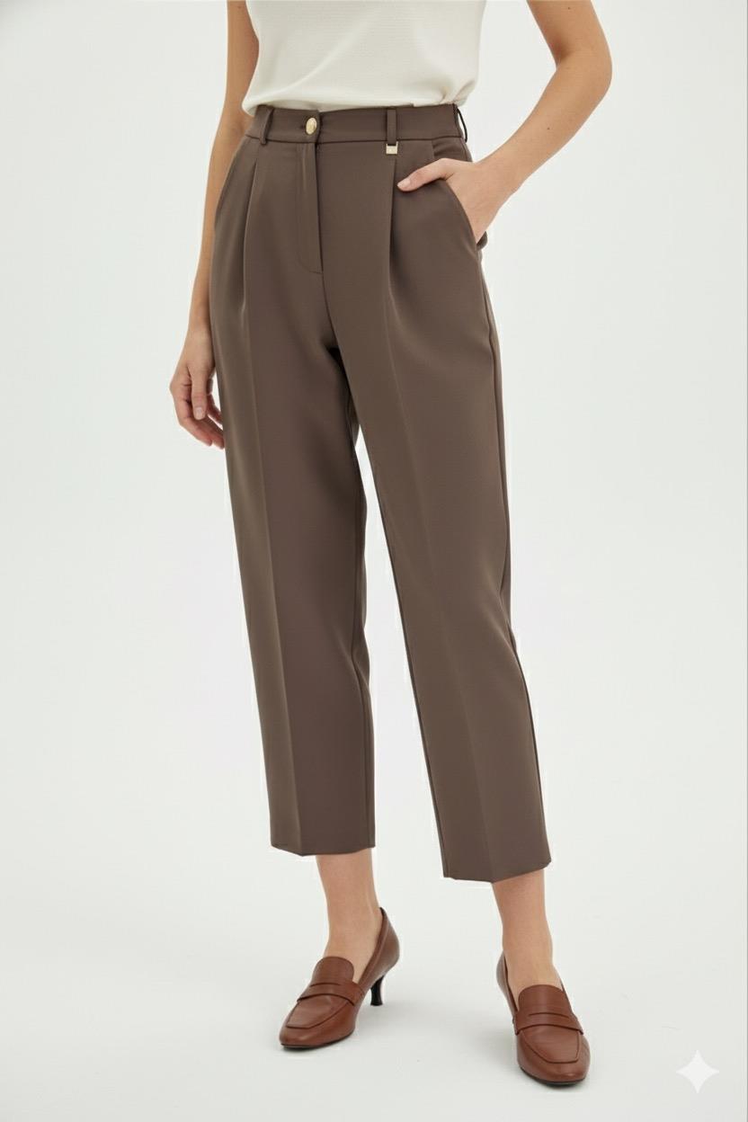 Sentez 5567 Arkası Lastikli Pileli Pantolon - Vizon