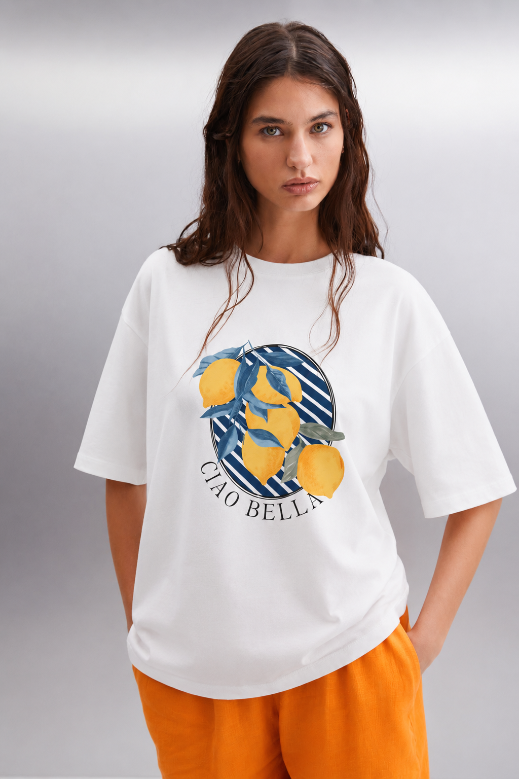 Limon Baskılı Tshirt 4036 - Ekru