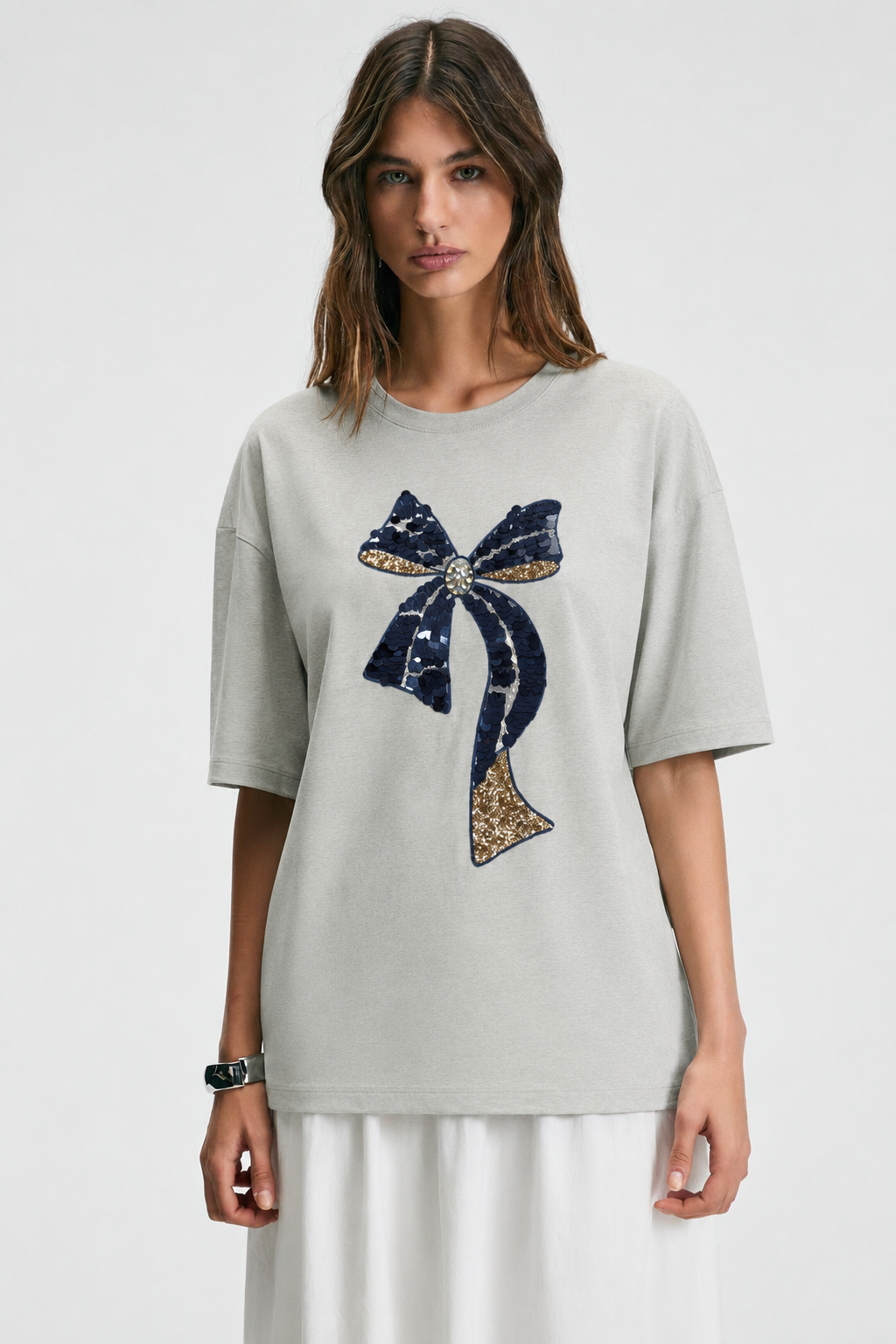 Fiyonku Mavi Pul Payet Tshirt 3030 - Gri