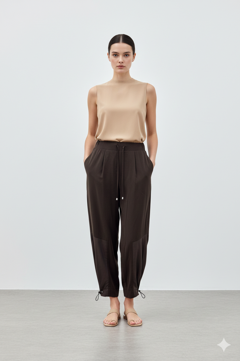 Paça Büzgü Detay Pantolon 18287 - Browni