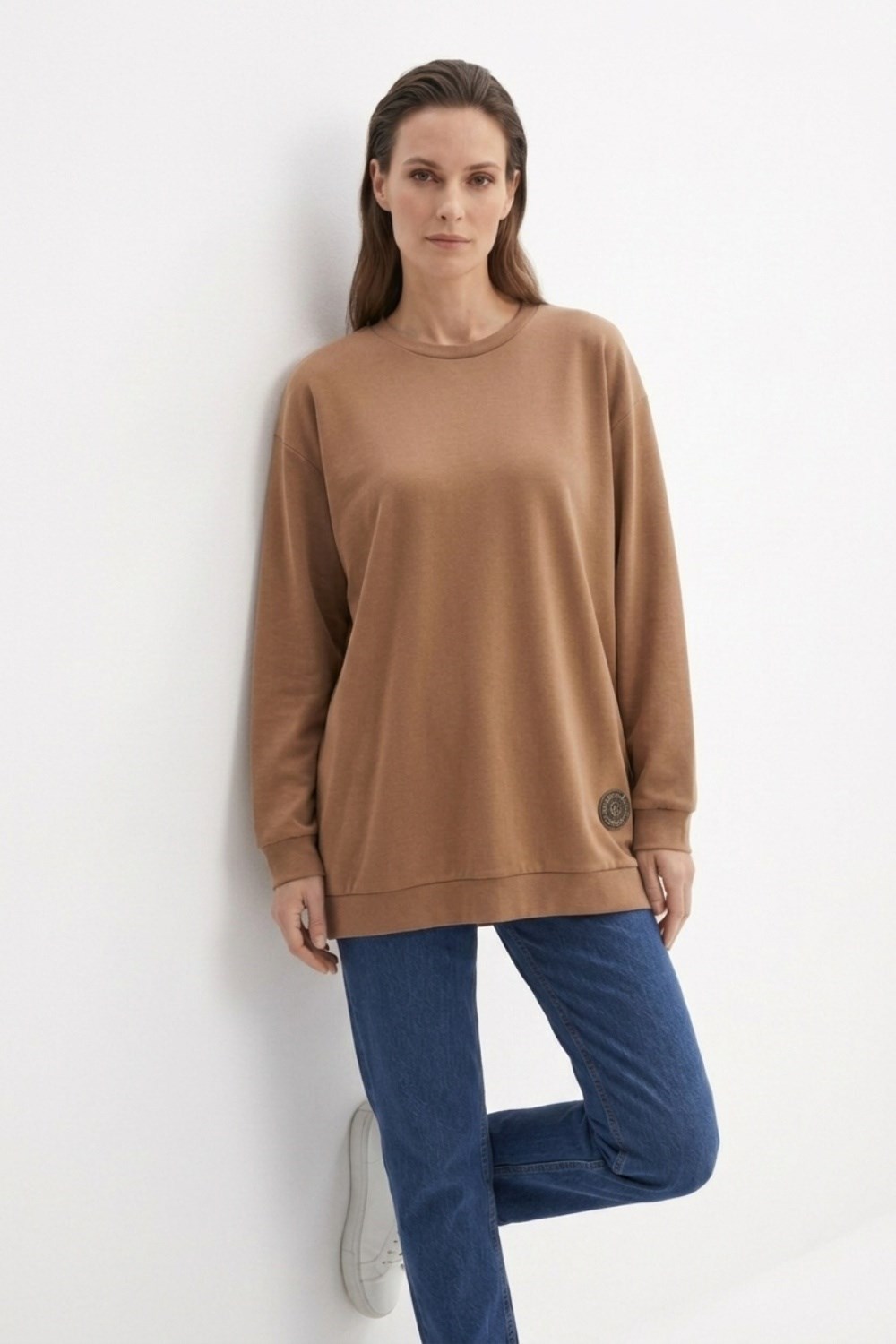 Ceremony 172 Logo Detaylı Uzun Kollu Luna Sweatshirt Camel Tunik CEREMONY 