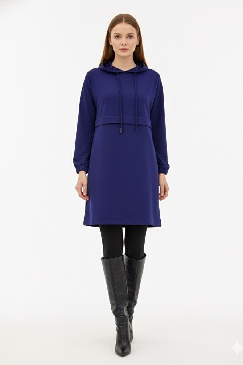 Armine Trend 25KT462 Ön Kat Detay Kapişonlu Tunik - Saks