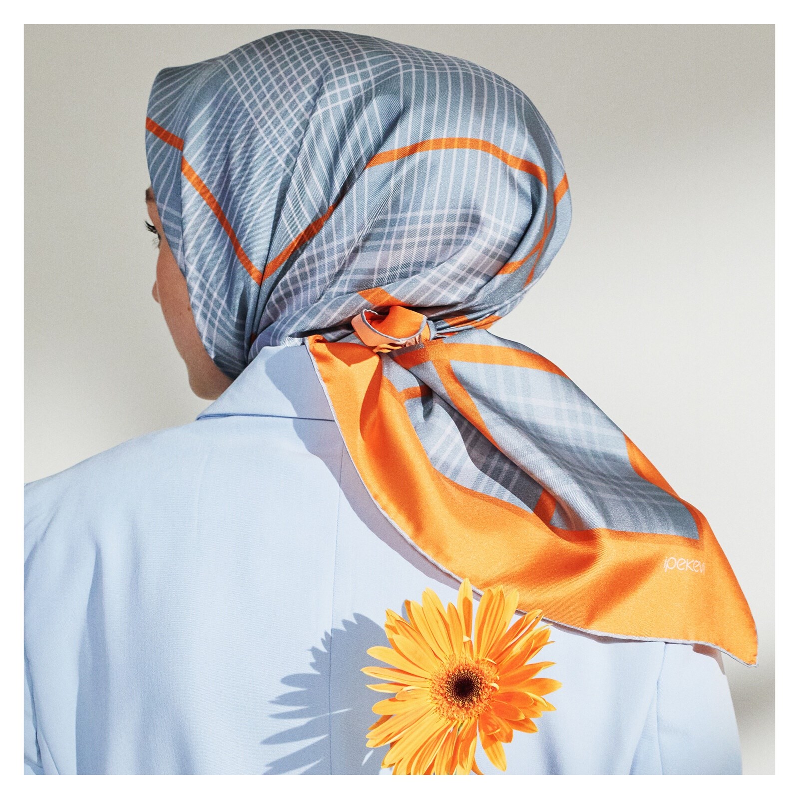 İpekevi 01181 Castle Ekose Tivil İpek Eşarp - Gümüş