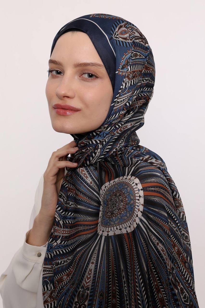 Luven 11855 Luven Sara Hint İpeği Şal - Mavi