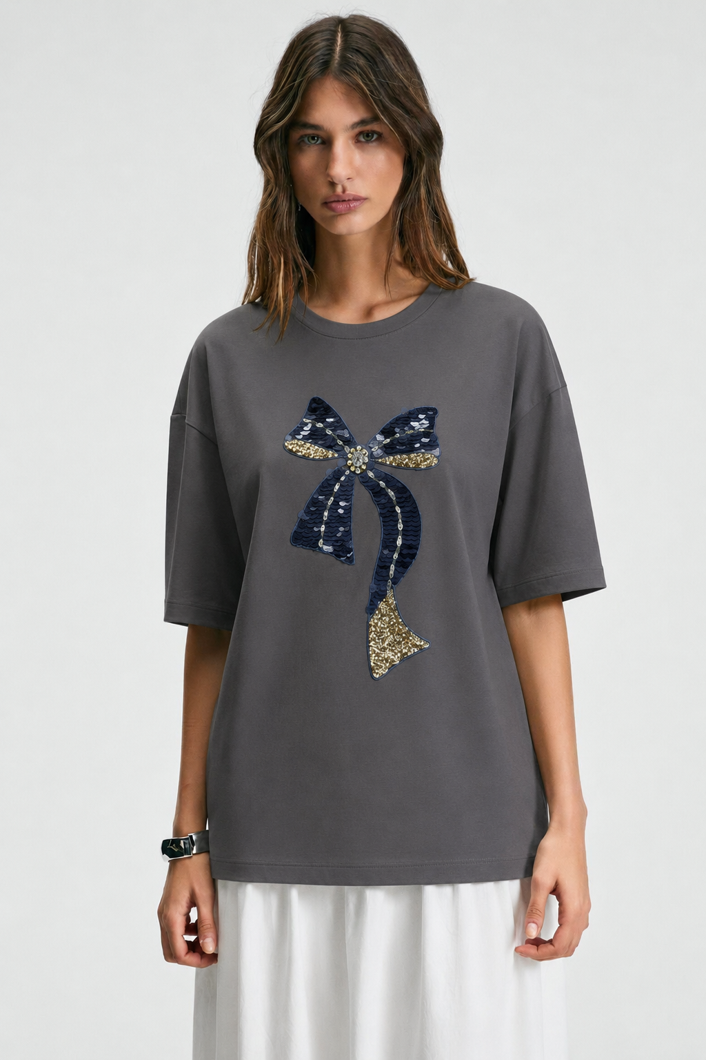 Fiyonku Mavi Pul Payet Tshirt 3030 - Antrasit