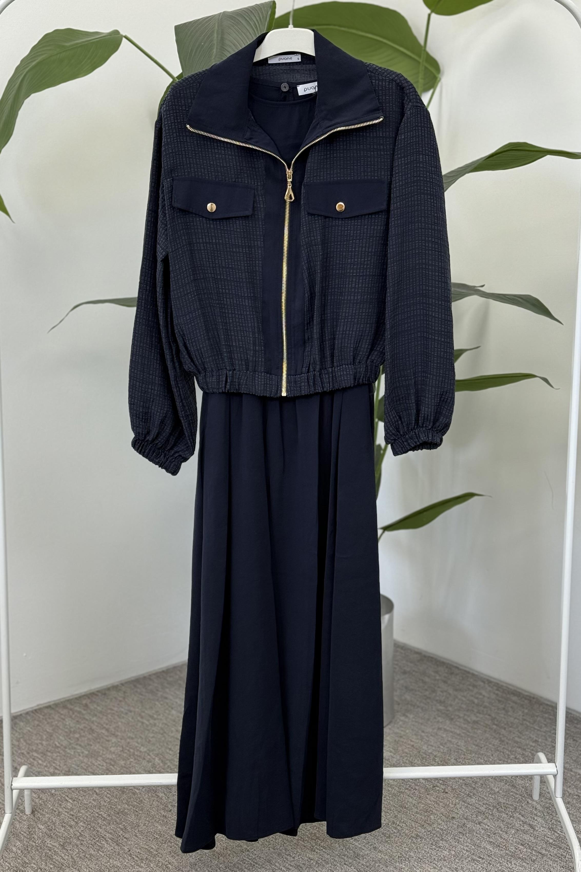 Çift Cep Detaylı Elbise 12677 - F.Navy