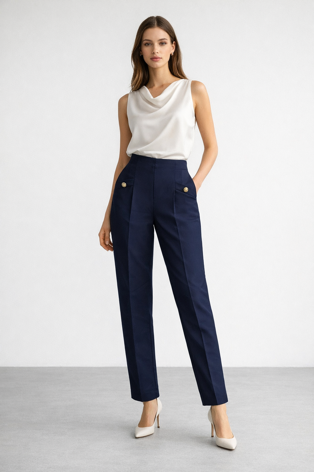 Sentez 5641 Rosa Önü Pileli Filota Cep Pantolon - Lacivert