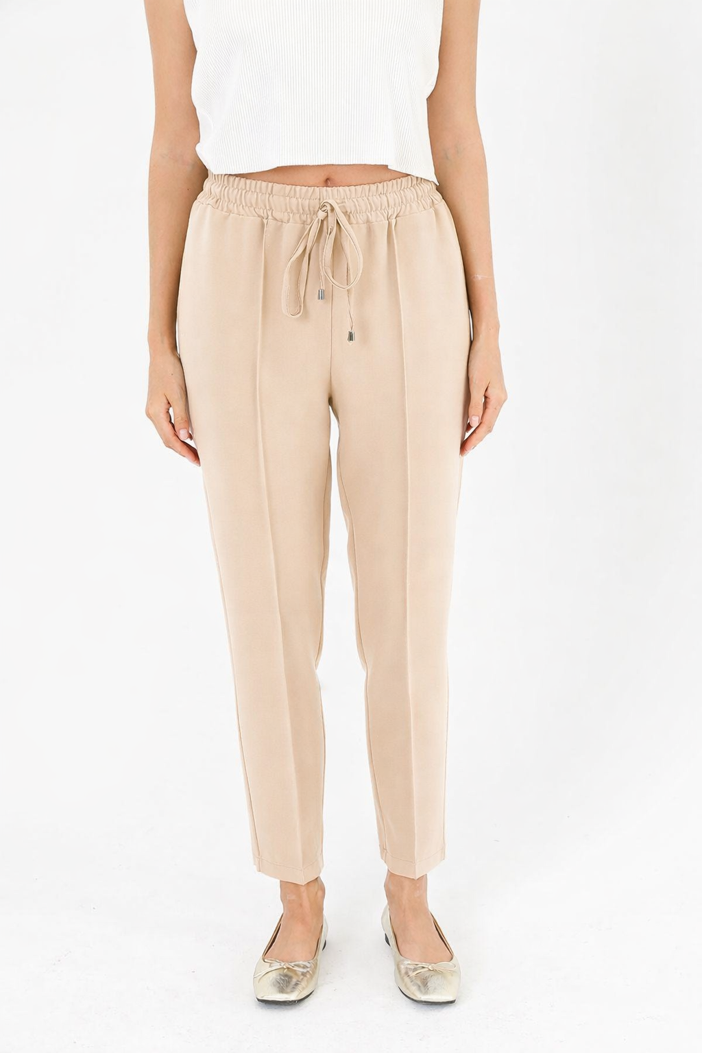 Sentez 153 Yandan Cepli Bağcıklı Pantolon - Bej
