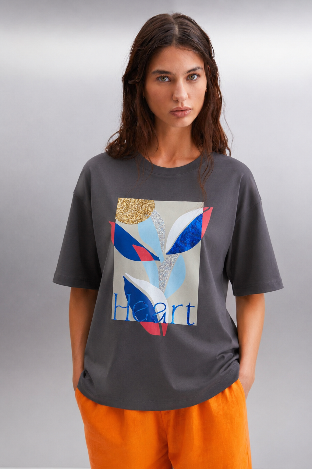 Heart Nakışlı Tshirt 2633 - Füme