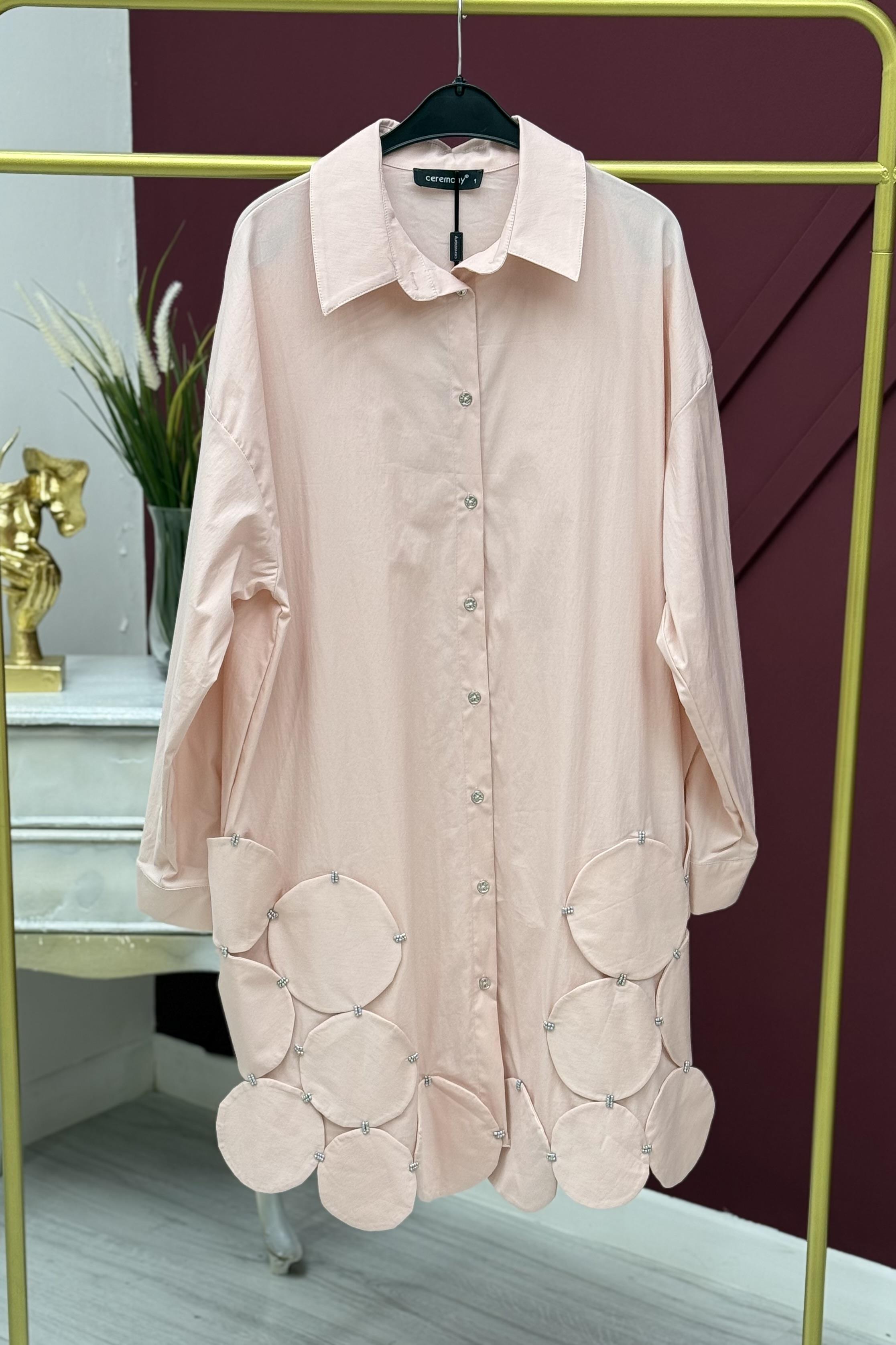 Ceremony 5132 Etek Ucu Daireli Düğmeli Touch Gömlek Tunik - Pembe