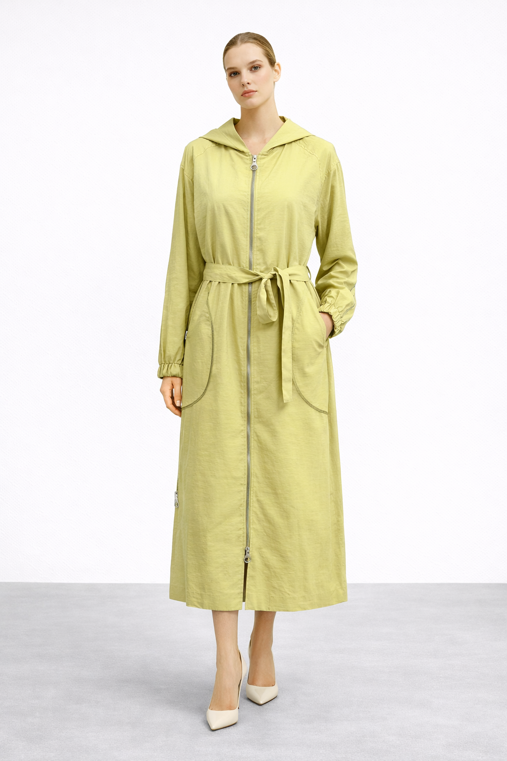 Ceremony 26Y816 Kolları ve Ön Bedenleri Fermuar Detaylı Kap - Yağ Yeşili