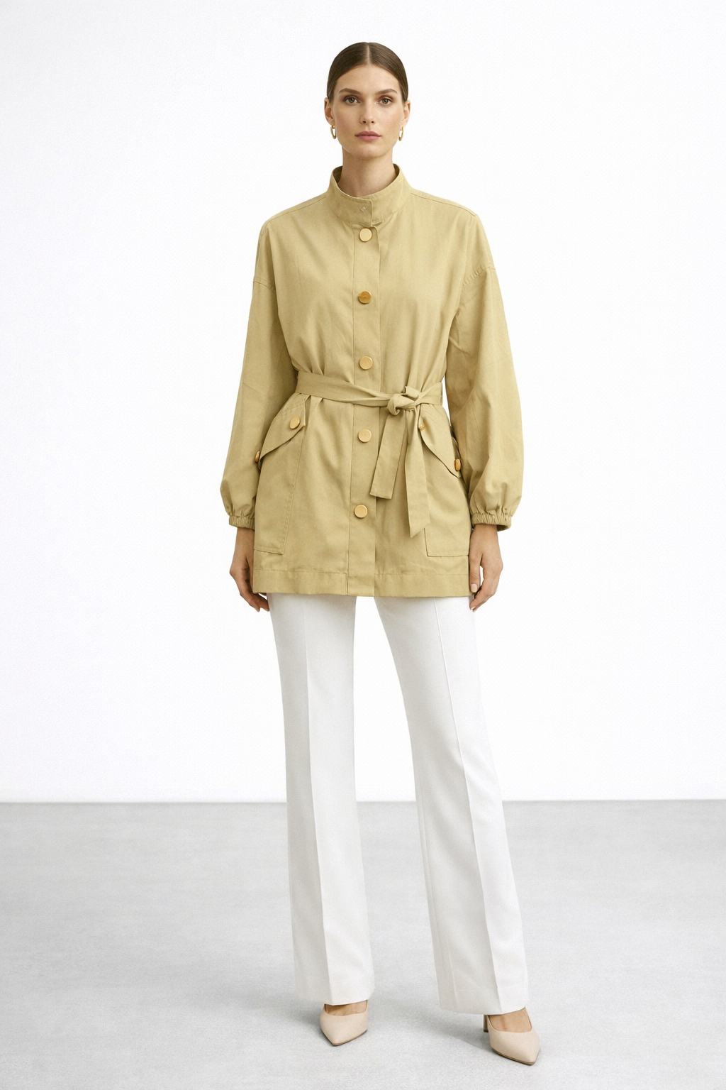 Ceremony 26Y840 Kapüşonlu Önden Çıtçıt Detaylı Pamuk Kap - Bal Köpüğü