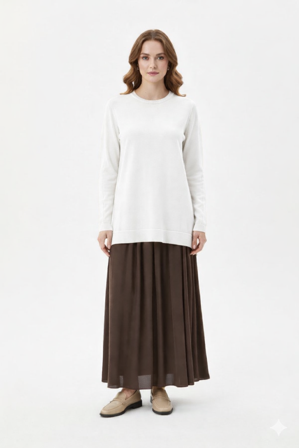 Nuss 902 Etek Üstü Oval Kesim Tunik - Ekru