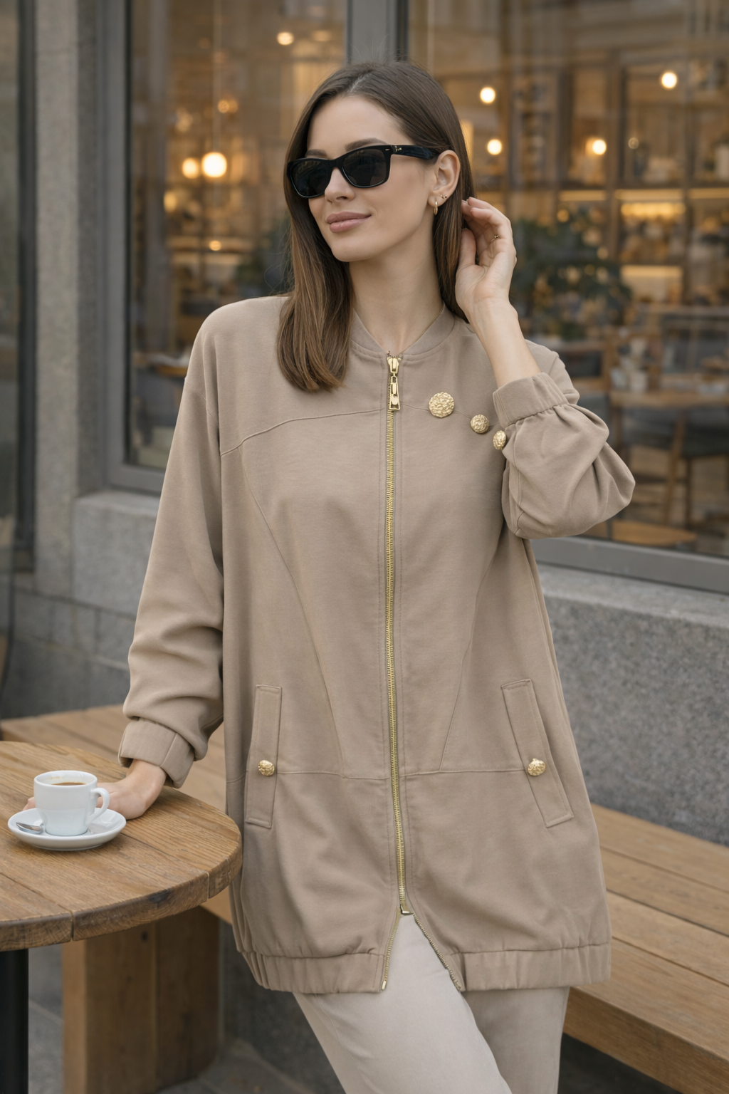 Üç Düğme Detay Fermuarlı Kap 1524 - Camel