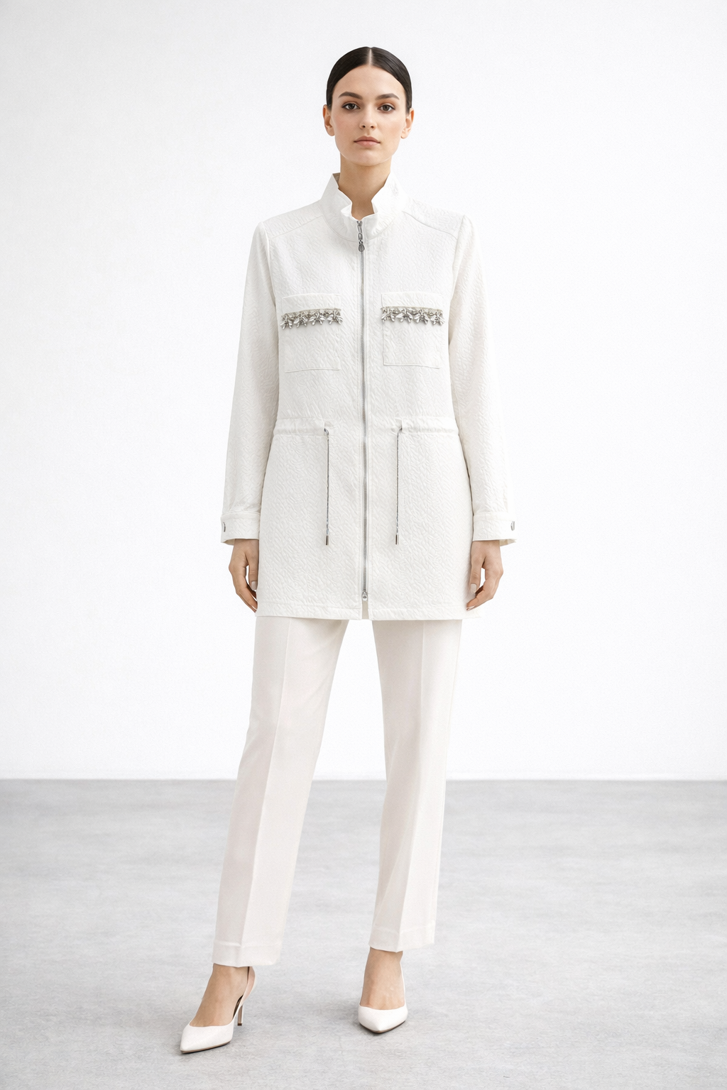 Fuat Gürşen 5656 Cep Taş İşlemeli Fermuarlı Kap - Ekru