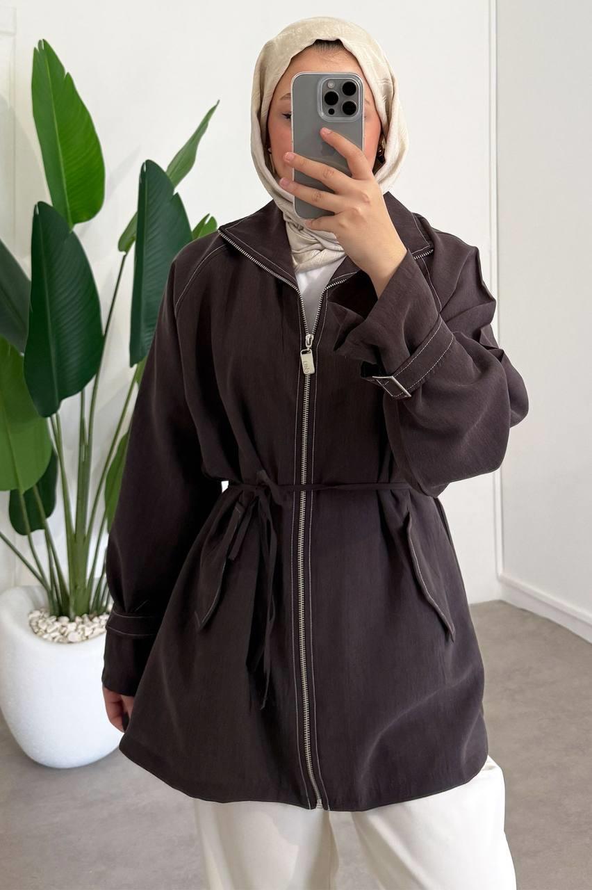 Apolet Detaylı Fermuarlı Kap 3238 - Kahve