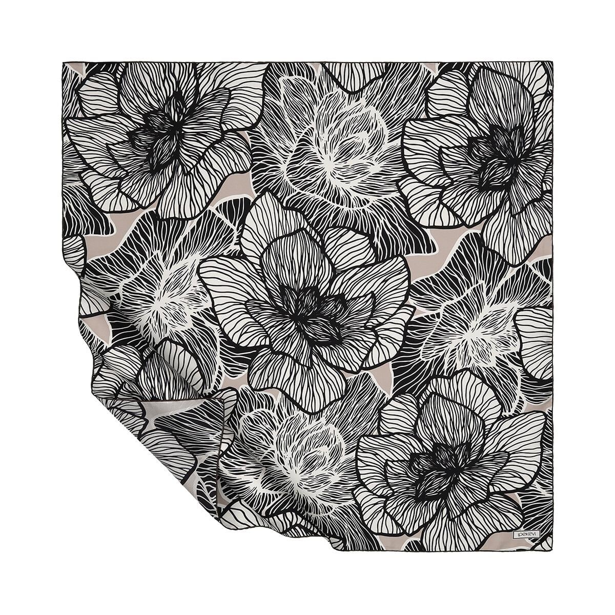İpekevi 01360 Lotus Tivil İpek Eşarp - Siyah - Beyaz