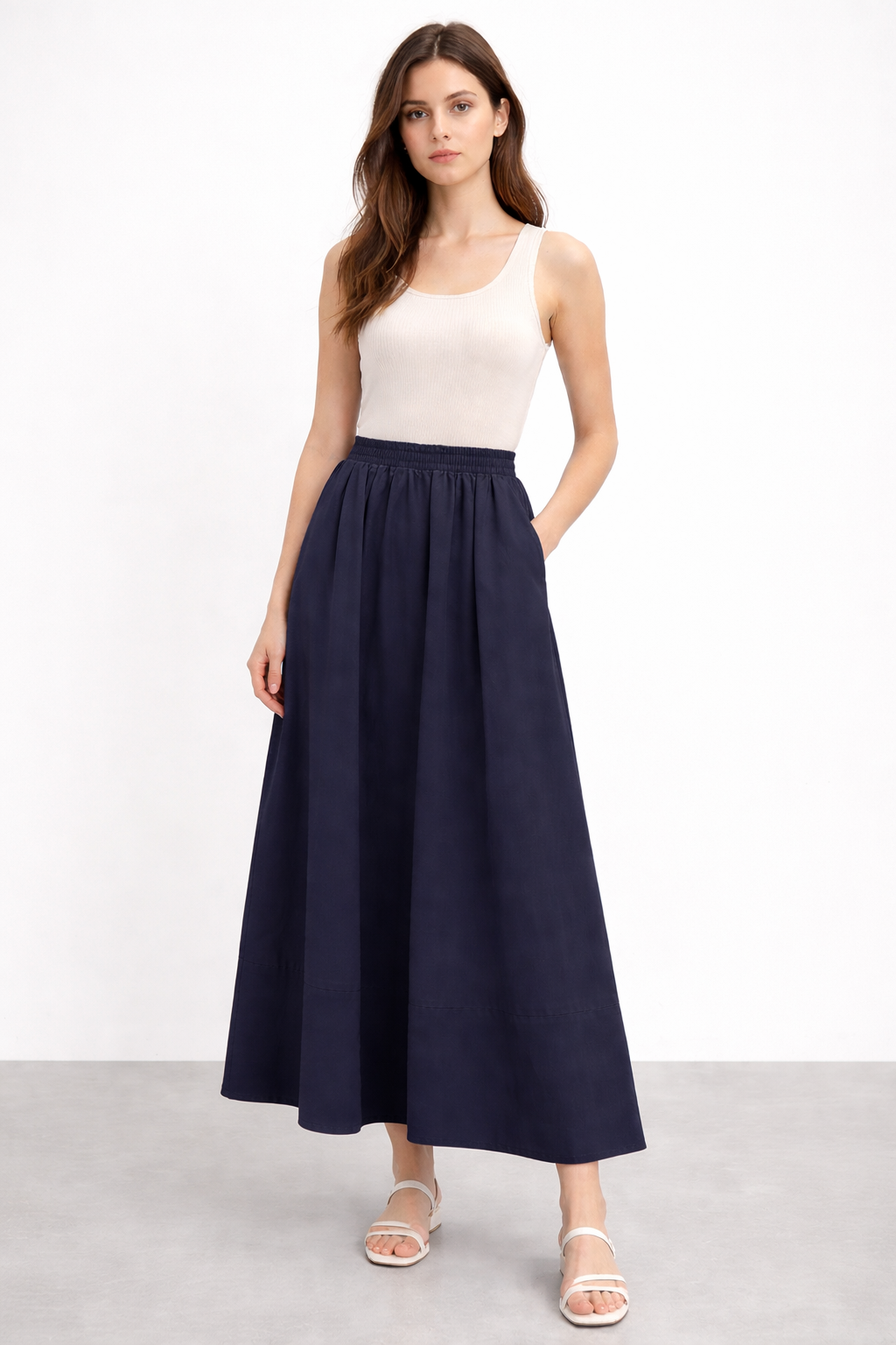 Sentez 5479 Ely Beli Lastikli Etek - Lacivert