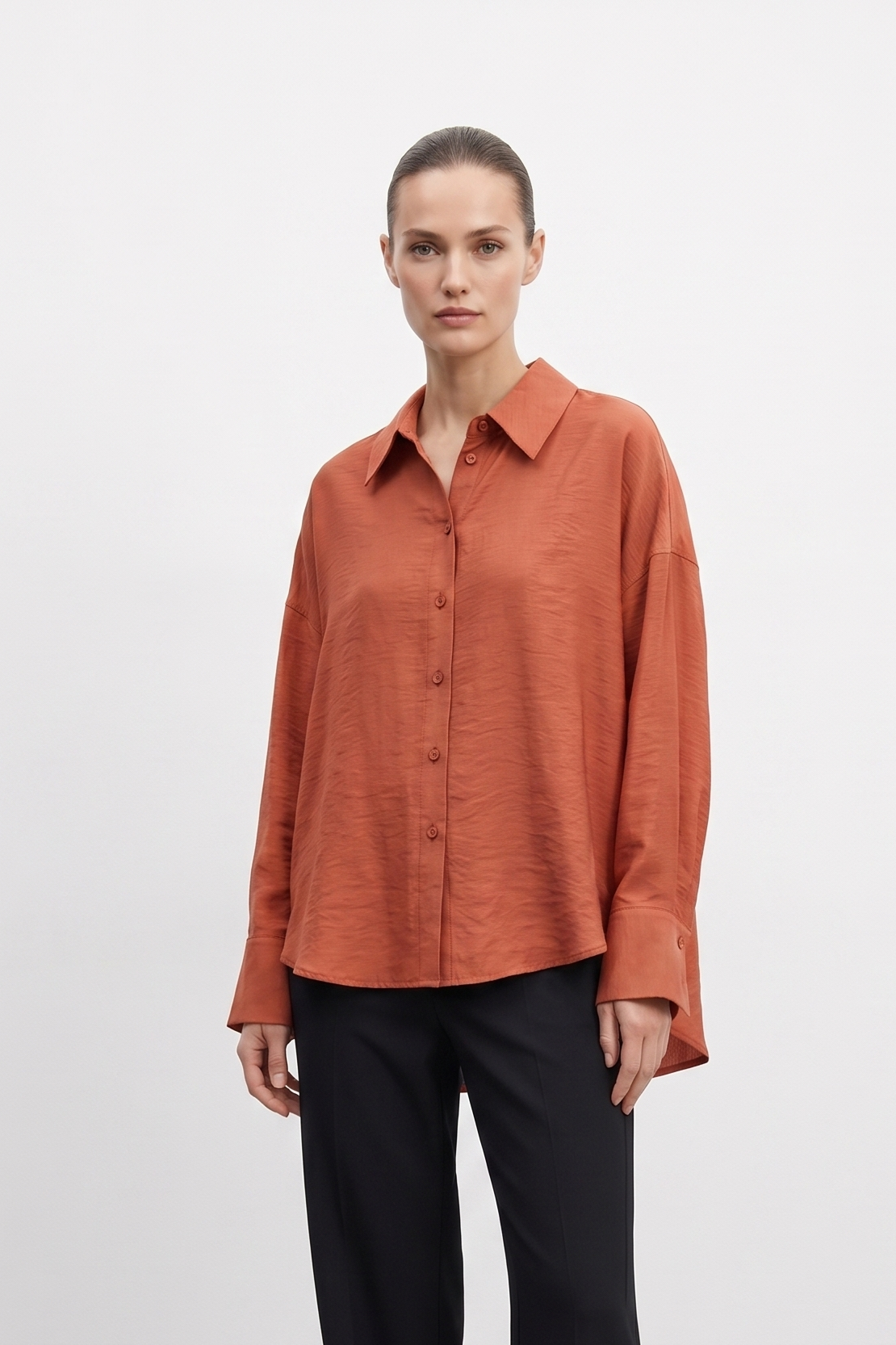 Ceremony 26Y188 Kolları Düğme Detaylı Miranda Kısa Gömlek - Kiremit