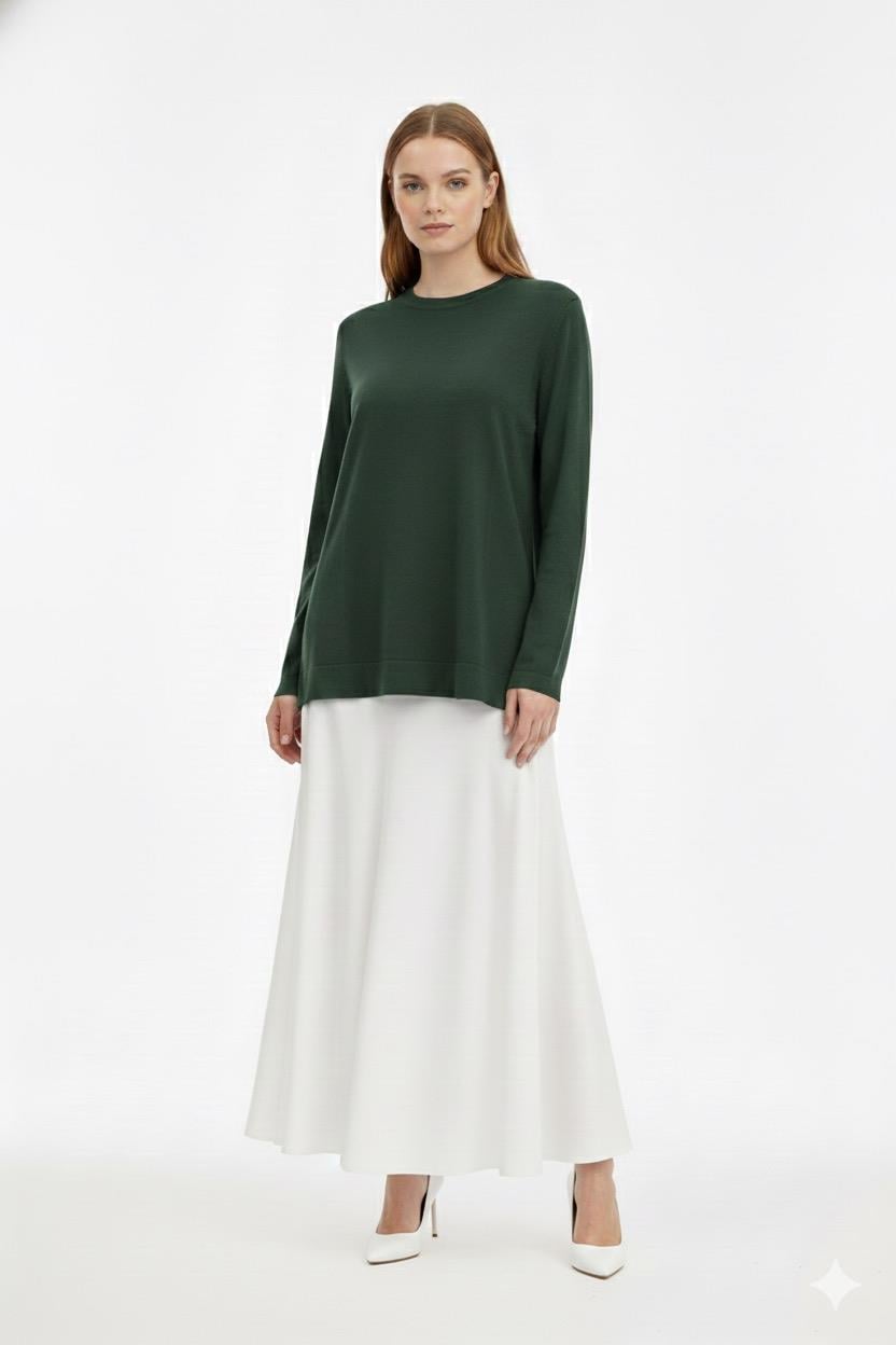 Nuss 902 Etek Üstü Oval Kesim Tunik - Çam Yeşili