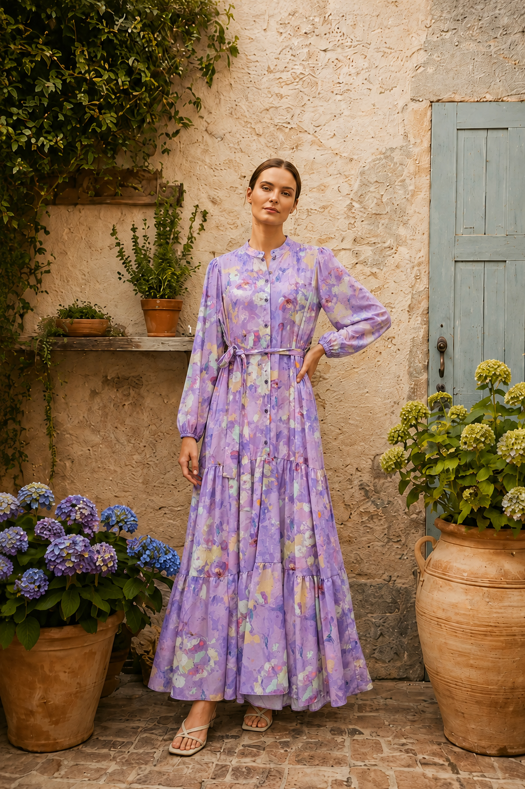 Desenli Elbise 12710 - Lila