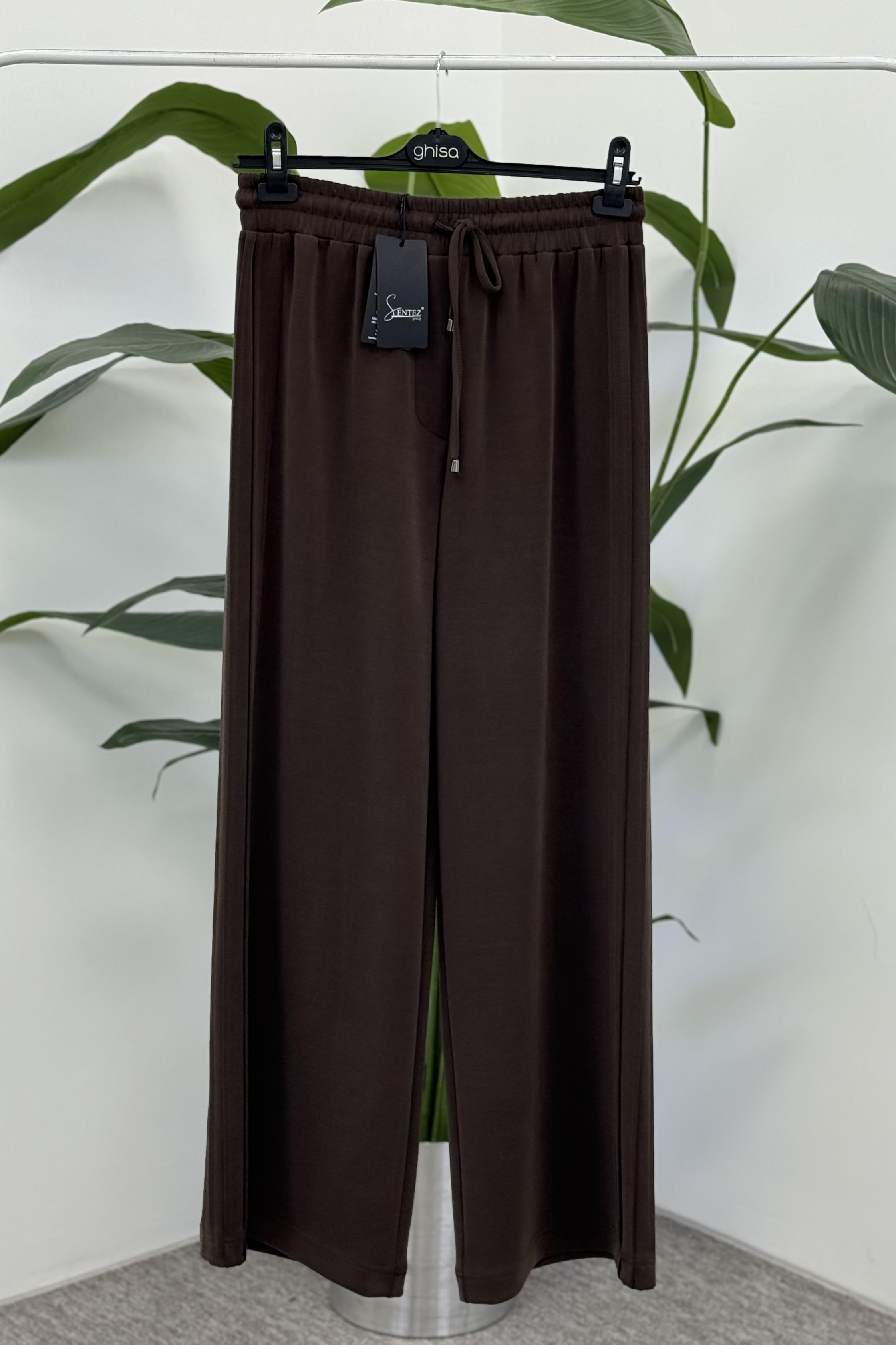 Sentez 5581 Yanı Nervürlü Geniş Paça Pantolon - Kahve