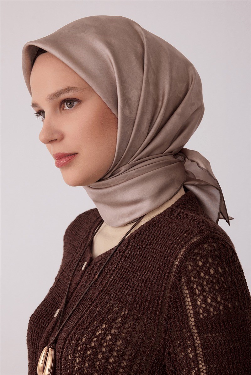 Belli 4428 Soyut Dalga Soyut %100 Twill İpek Eşarp - Taş Eşarp BELLI 