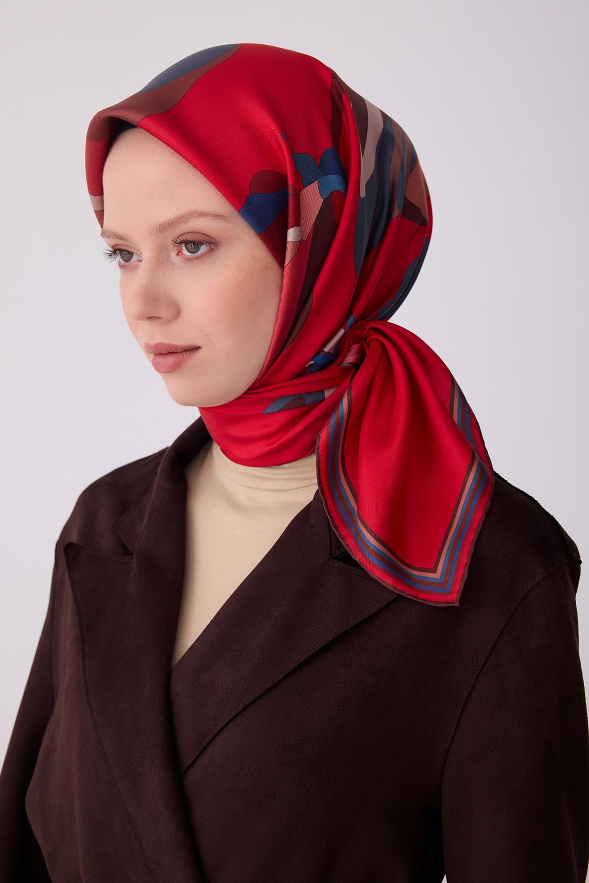 Belli Saf Twill İpek Eşarp 4303D (T) - Kırmızı