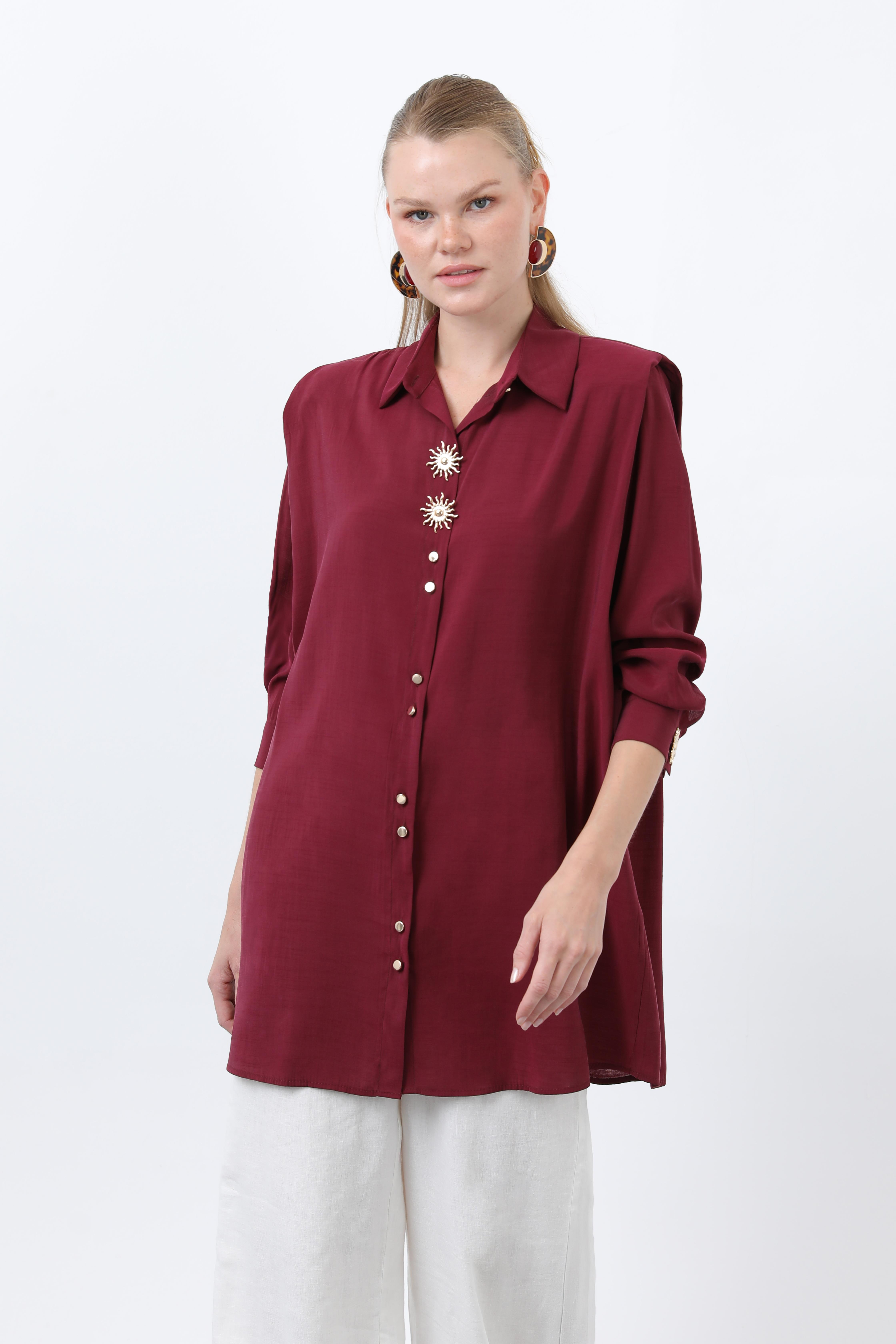 Güneş Detaylı Düğmeli Tunik 10694 - Burgundy