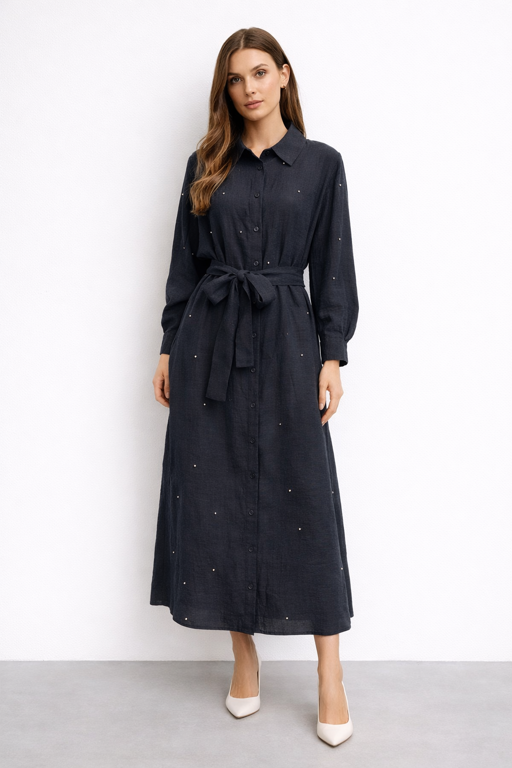 Ceremony 26Y707 metal Çakma Detaylı Safari Gömlek Elbise - Siyah